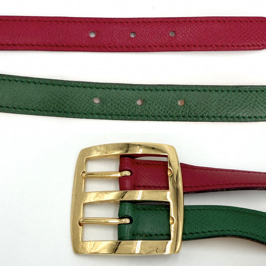 HERMES エルメス ベルト リバーシブル ファッションアイテム 90サイズ 小物 A刻印 レザー レッド 赤 グリーン 緑 ゴールド金具 レディース 2017年【中古品】