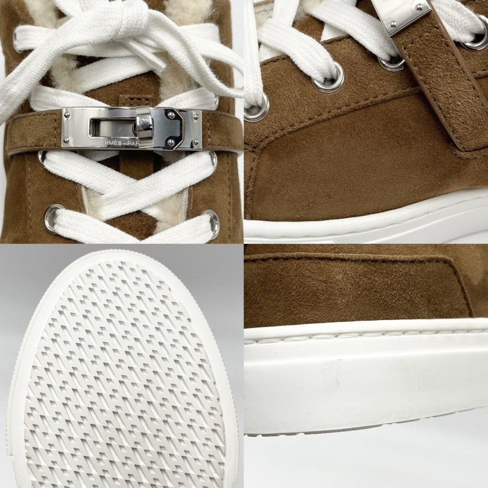【開店SALE】 HERMES エルメス スニーカー ケリーバックル デイ ファッションアイテム シューズ 靴 36サイズ 約23cm スウェード ムートン ラバー ブラウン 茶 アイボリー シルバー金具 レディース【中古品】