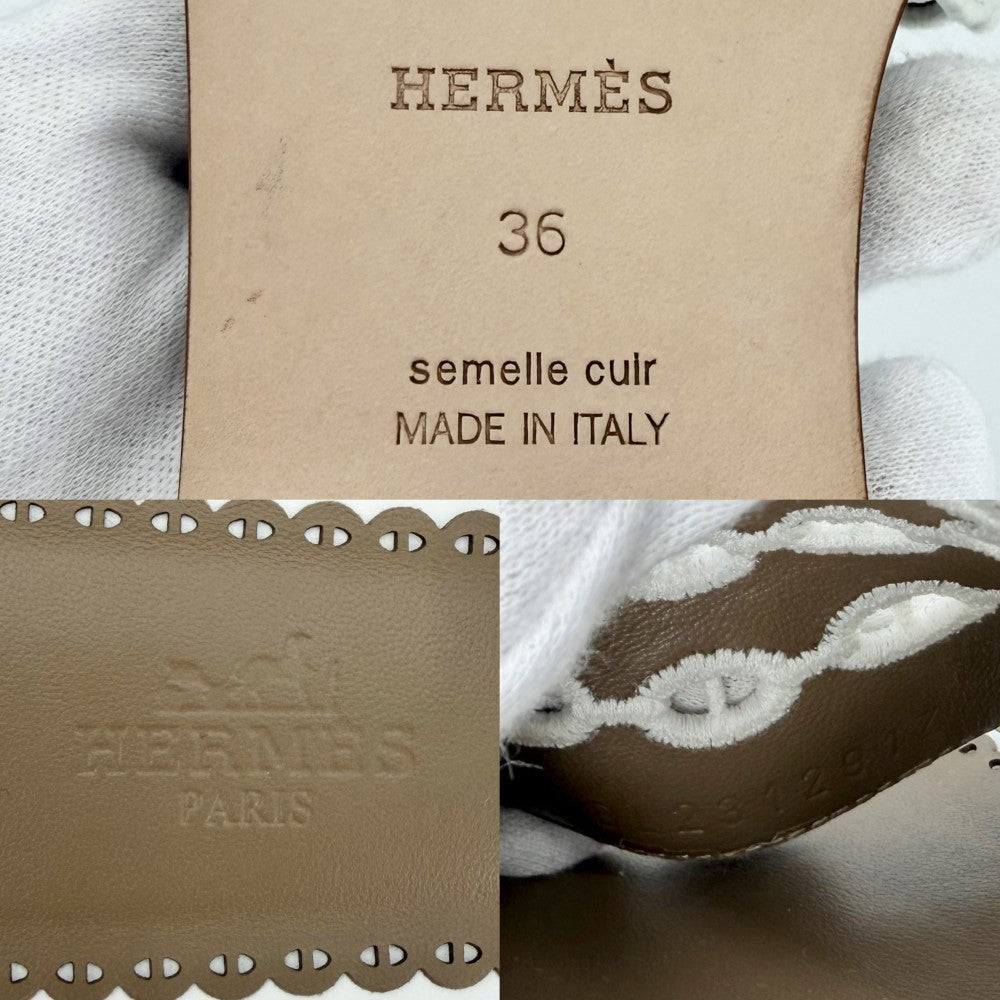 【開店SALE】 HERMES エルメス サンダル シェーヌダンクル ガエル フラットシューズ 靴 36サイズ 約23cm 春 夏 レザー ブラウン 茶 ホワイト 白 レディース【中古品】
