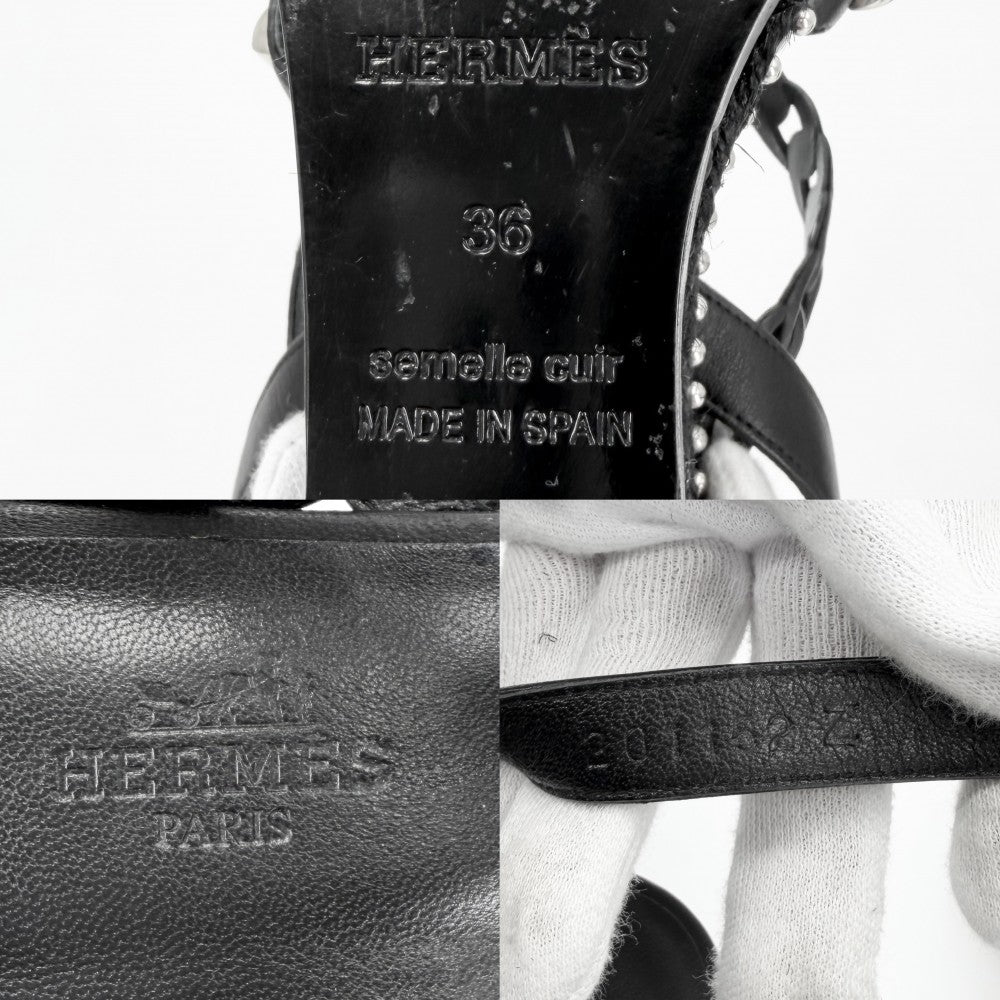HERMES エルメス サンダル シューズ 靴 スタッズ 36サイズ 約23cm ウェッジソール 春 夏 レザー ブラック 黒 シルバー金具 レディース【中古品】