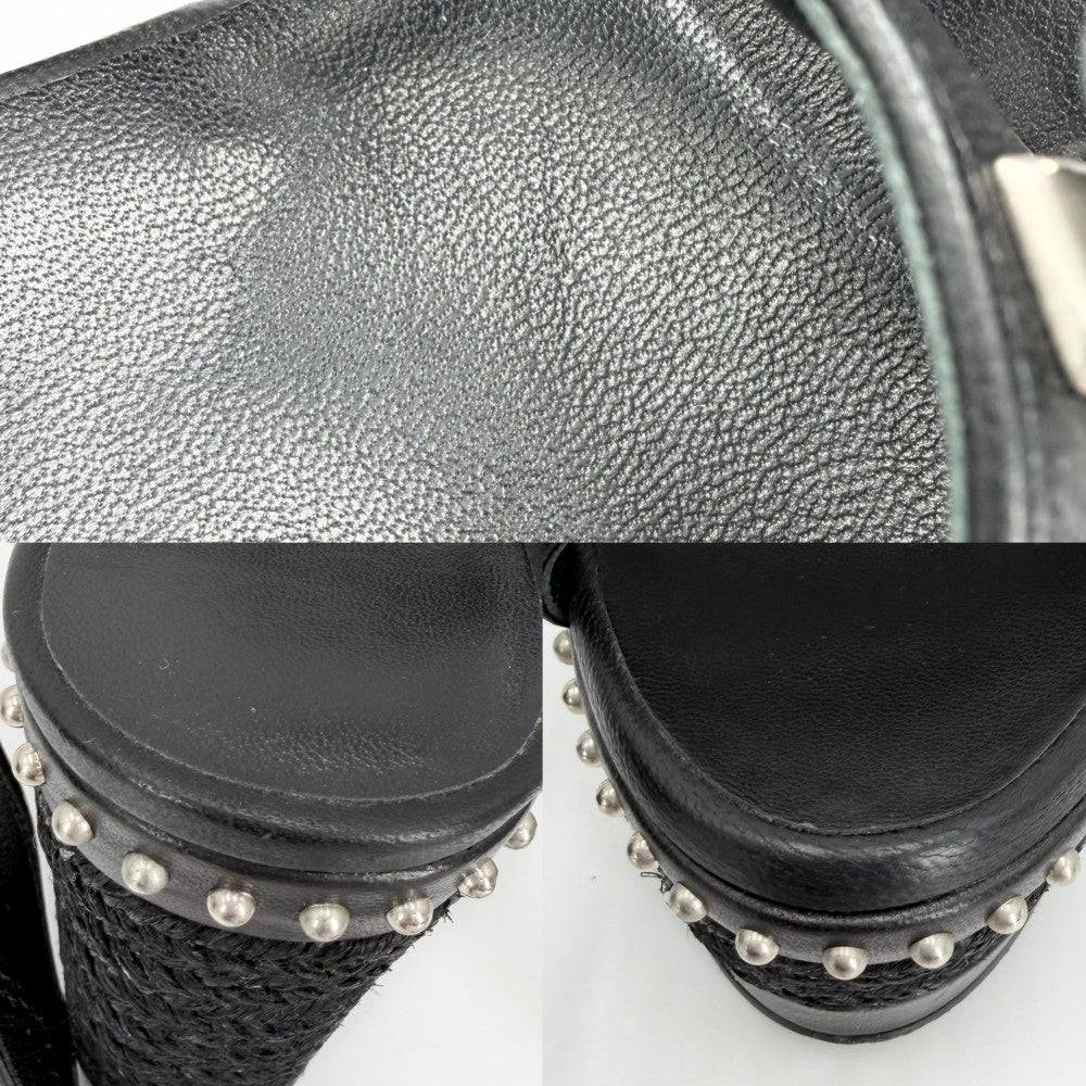 HERMES エルメス サンダル シューズ 靴 スタッズ 36サイズ 約23cm ウェッジソール 春 夏 レザー ブラック 黒 シルバー金具 レディース【中古品】