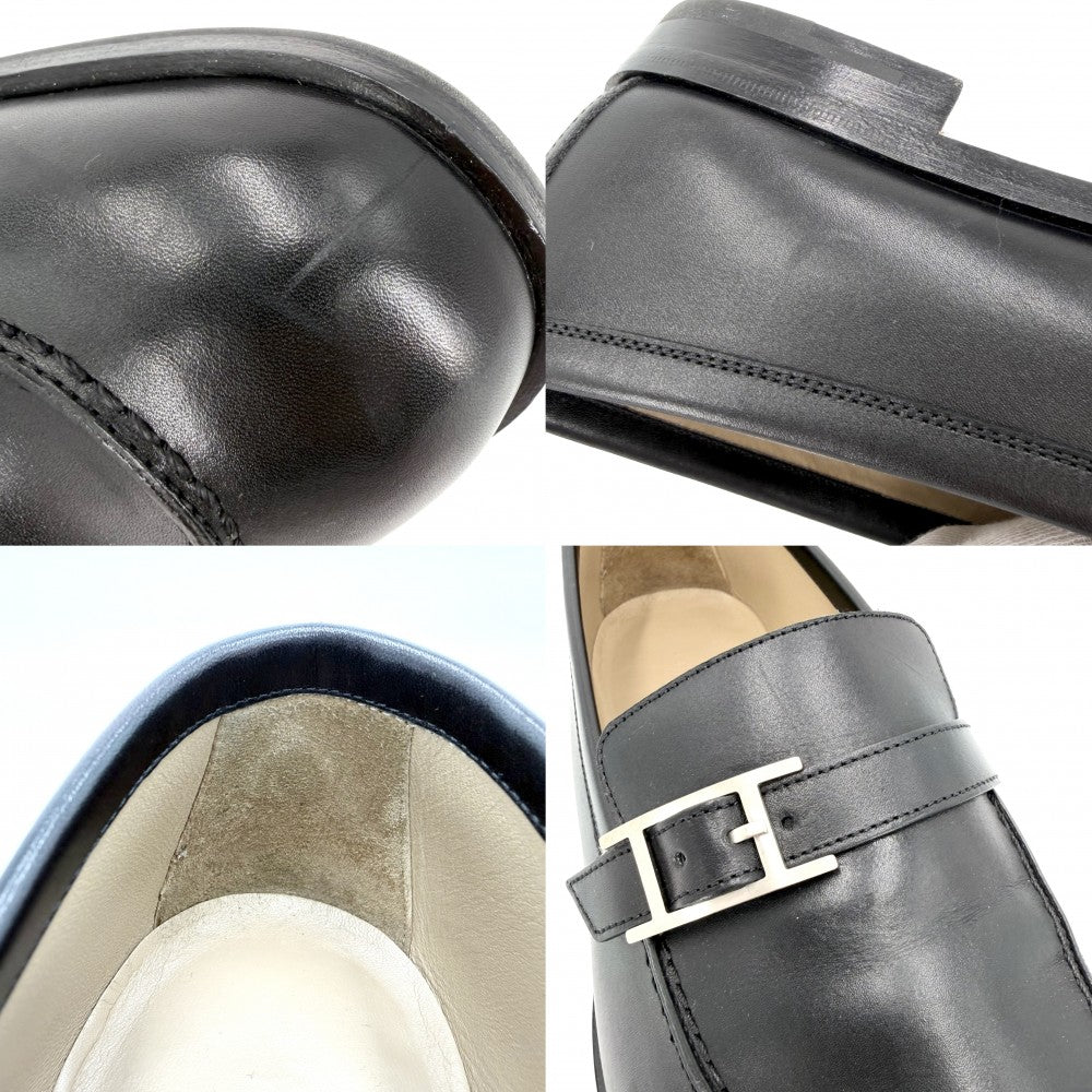HERMES エルメス ローファー モントレー メンズモカシン 靴 シューズ 41 1/2サイズ 約26.5cm H171435ZH02390 レザー ブラック 黒 シルバー金具 メンズ【中古品】