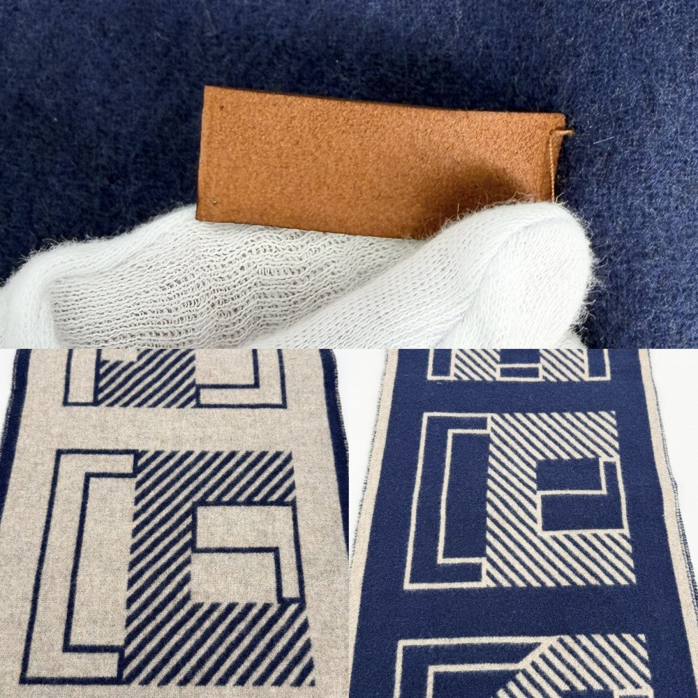 HERMES エルメス マフラー レトル・オ・カレ ファッションアイテム 秋 冬 カシミヤ ブルー 青 ベージュ レディース【中古品】