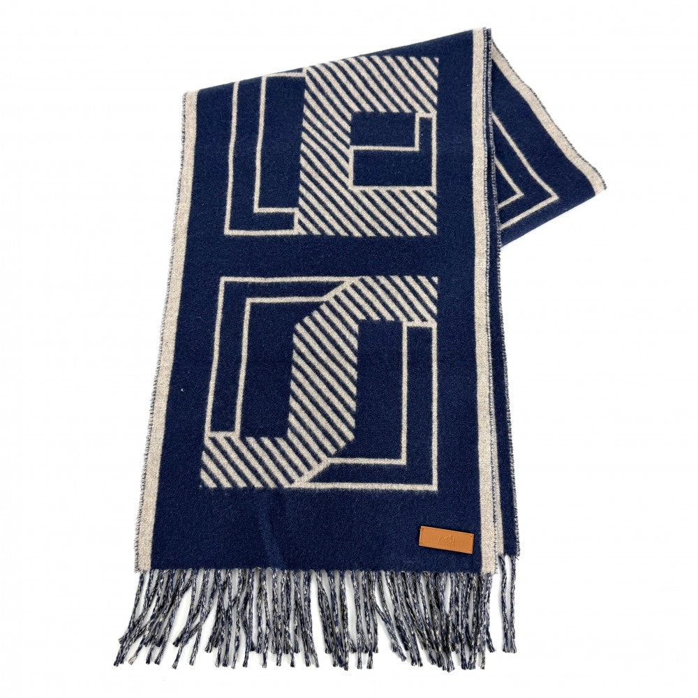 HERMES エルメス マフラー レトル・オ・カレ ファッションアイテム 秋 冬 カシミヤ ブルー 青 ベージュ レディース【中古品】