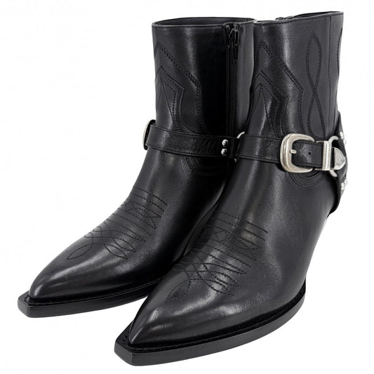 CELINE セリーヌ ブーツ ムーン ショートブーツ 靴 MOON シューズ 39サイズ 約26cm レザー ブラック 黒 シルバー金具 レディース【中古品】