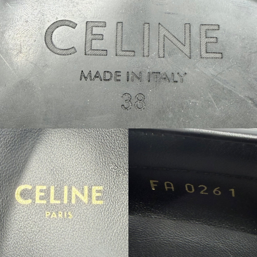CELINE セリーヌ ローファー マーガレット トリオンフ シューズ フリンジ 靴 38サイズ 約25cm レザー ブラック 黒 ゴールド金具 レディース【中古品】