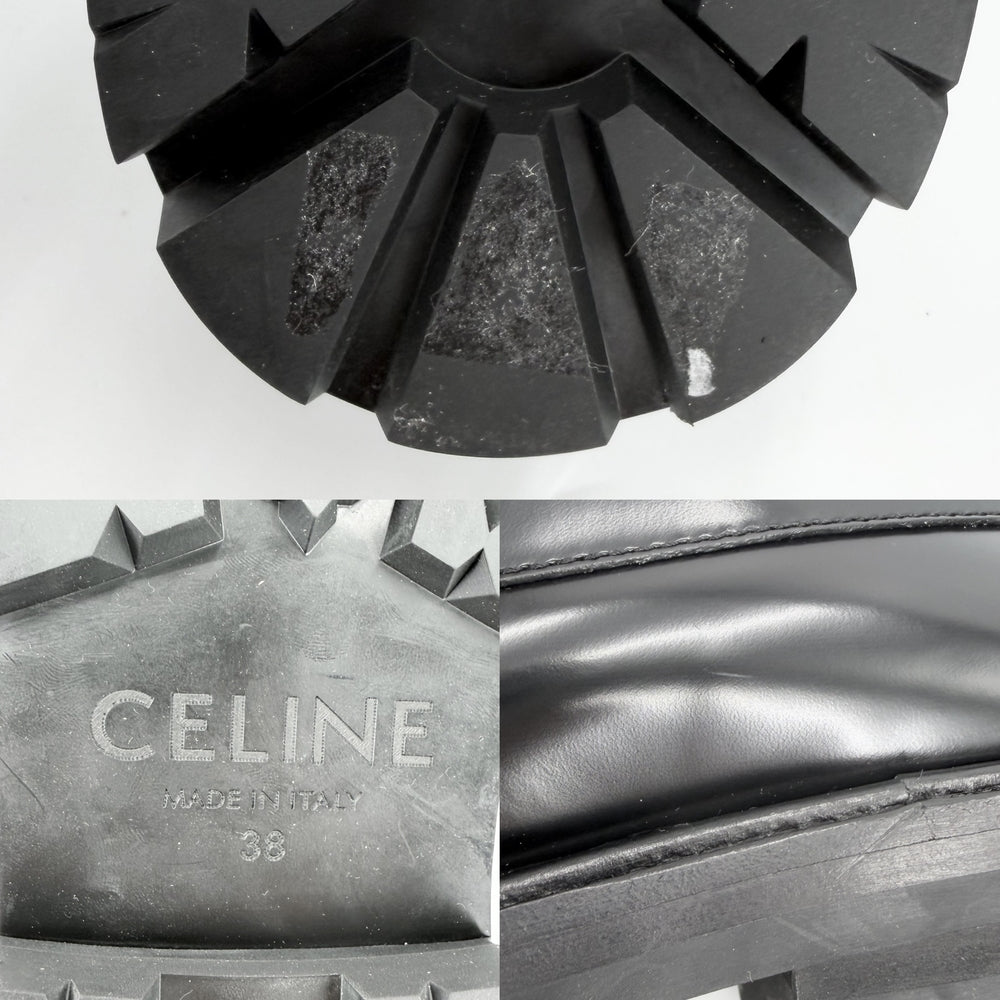 CELINE セリーヌ ローファー マーガレット トリオンフ シューズ フリンジ 靴 38サイズ 約25cm レザー ブラック 黒 ゴールド金具 レディース【中古品】