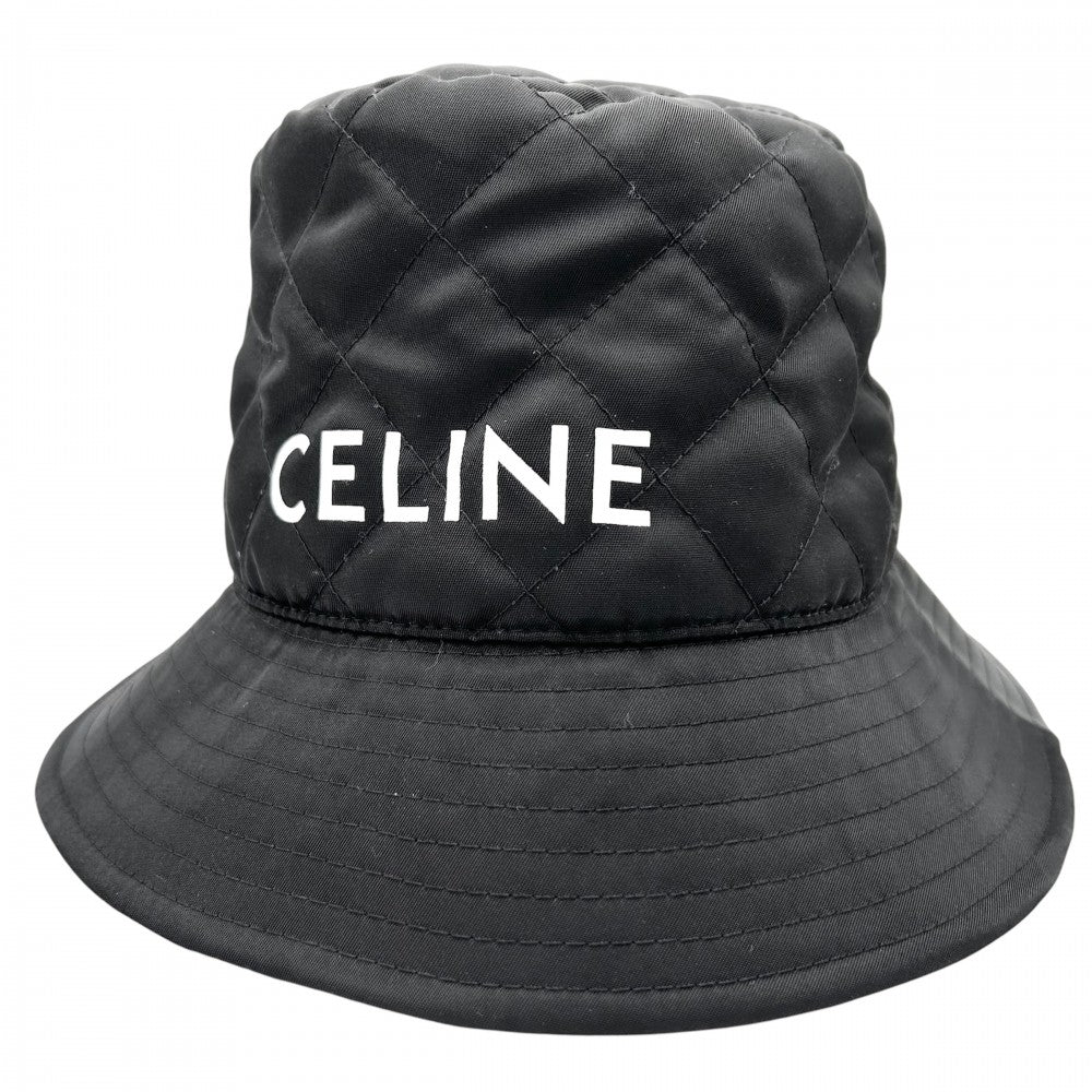 CELINE セリーヌ 帽子 キルティング バケットハット ナイロンツイル ロゴプリント ファッションアイテム Lサイズ 2AUB0930C ナイロン ブラック 黒 オレンジ メンズ【中古品】