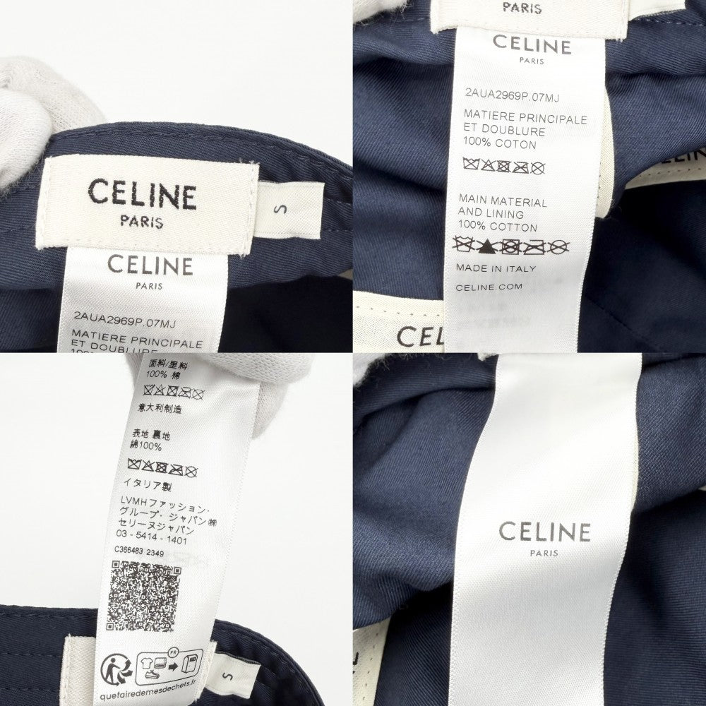 CELINE セリーヌ キャップ イニシャル ベースボールキャップ ロゴ ファッションアイテム Sサイズ 帽子 メンズ レディース 男女兼用 小物 2AUA2969P コットン ネイビー 紺 ゴールド金具 レディース【中古品】