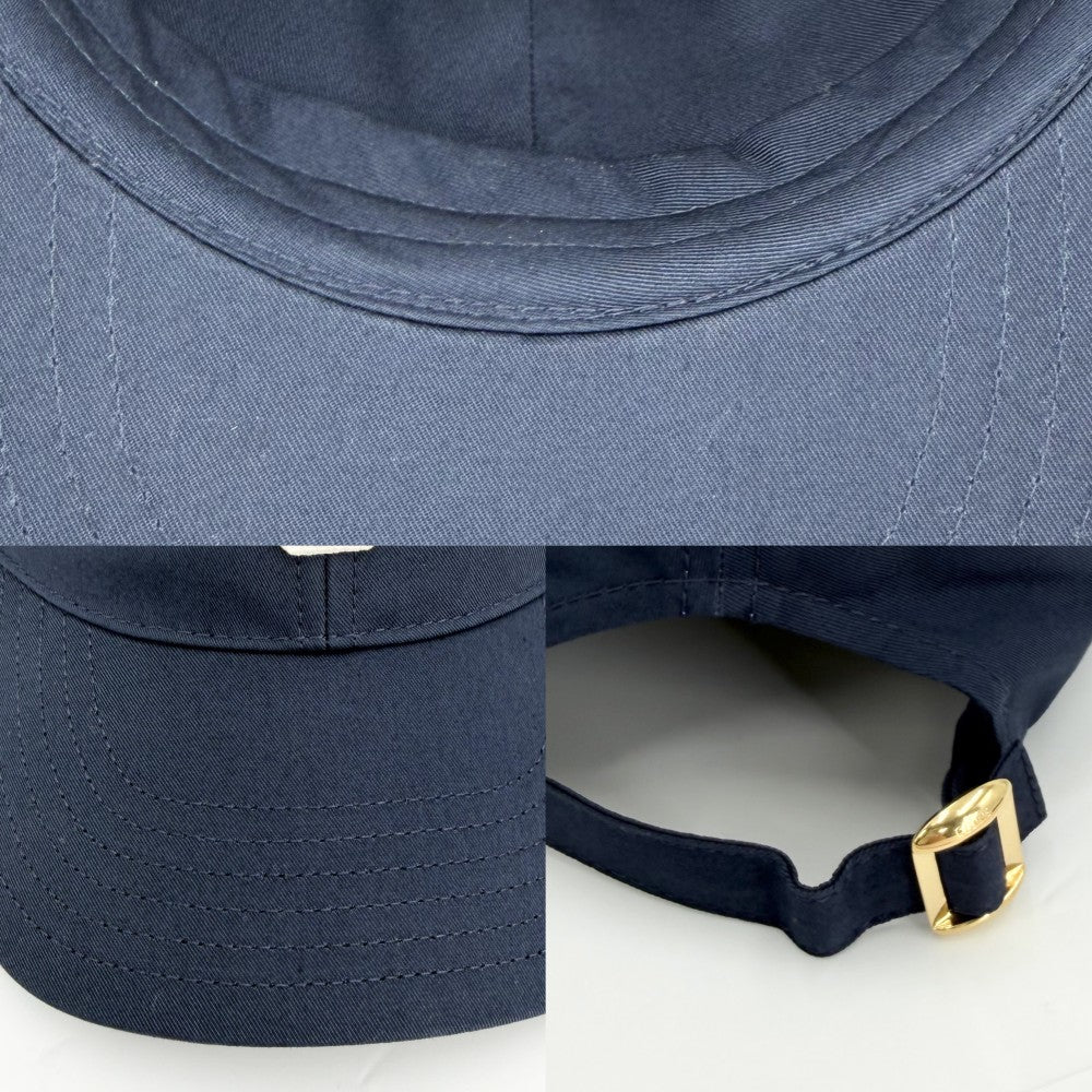 CELINE セリーヌ キャップ イニシャル ベースボールキャップ ロゴ ファッションアイテム Sサイズ 帽子 メンズ レディース 男女兼用 小物 2AUA2969P コットン ネイビー 紺 ゴールド金具 レディース【中古品】