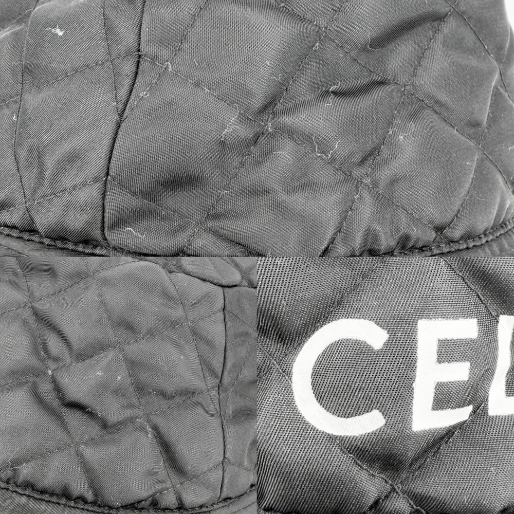 CELINE セリーヌ 帽子 キルティング バケットハット ナイロンツイル ロゴプリント ファッションアイテム Mサイズ 2AUB0930C ナイロン ブラック 黒 オレンジ メンズ【中古品】