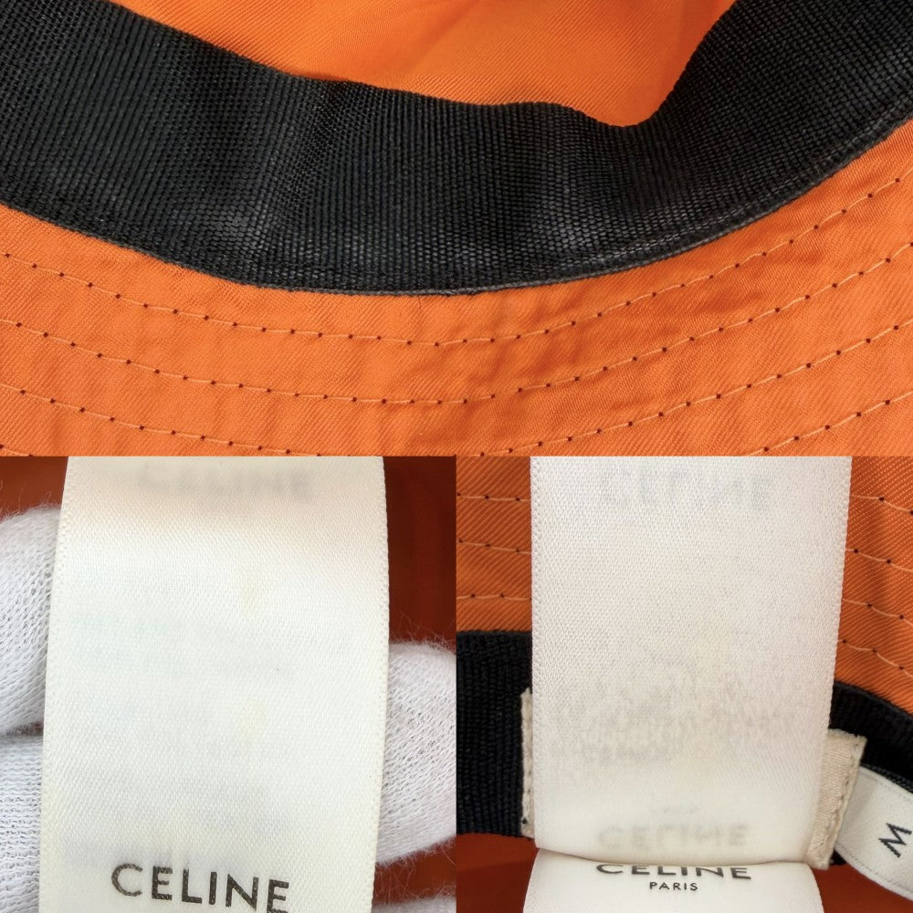 CELINE セリーヌ 帽子 キルティング バケットハット ナイロンツイル ロゴプリント ファッションアイテム Mサイズ 2AUB0930C ナイロン ブラック 黒 オレンジ メンズ【中古品】