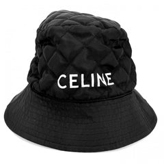 CELINE セリーヌ 帽子 キルティング バケットハット ナイロンツイル ロゴプリント ファッションアイテム Mサイズ 2AUB0930C ナイロン ブラック 黒 オレンジ メンズ【中古品】
