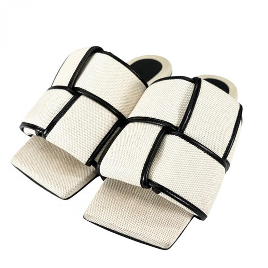 BOTTEGAVENETA ボッテガヴェネタ サンダル パッチフラットミュール スクエアトゥ アイボリー レディース 約1490g【中古品】