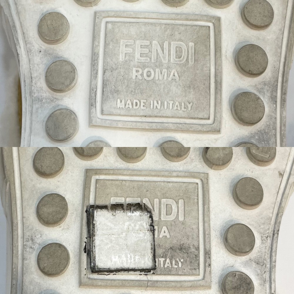 【開店SALE】 FENDI フェンディ スリッポン スニーカー ロゴ 靴 8サイズ 27cm スウェード ラバー ファー ベージュ ホワイト 白 メンズ【中古品】
