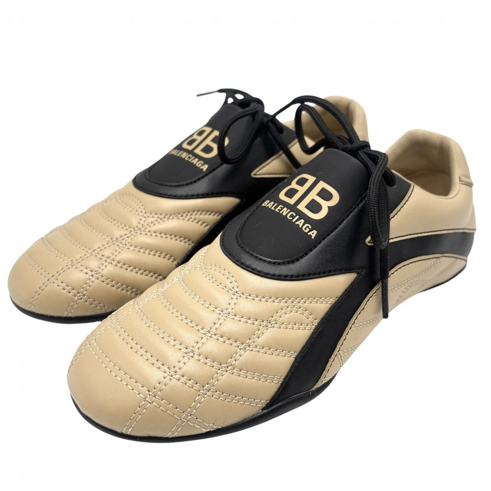 【開店SALE】 BALENCIAGA バレンシアガ スニーカー ZEN ファッションアイテム シューズ 靴 617539 レザー ベージュ ブラック 黒 レディース【中古品】