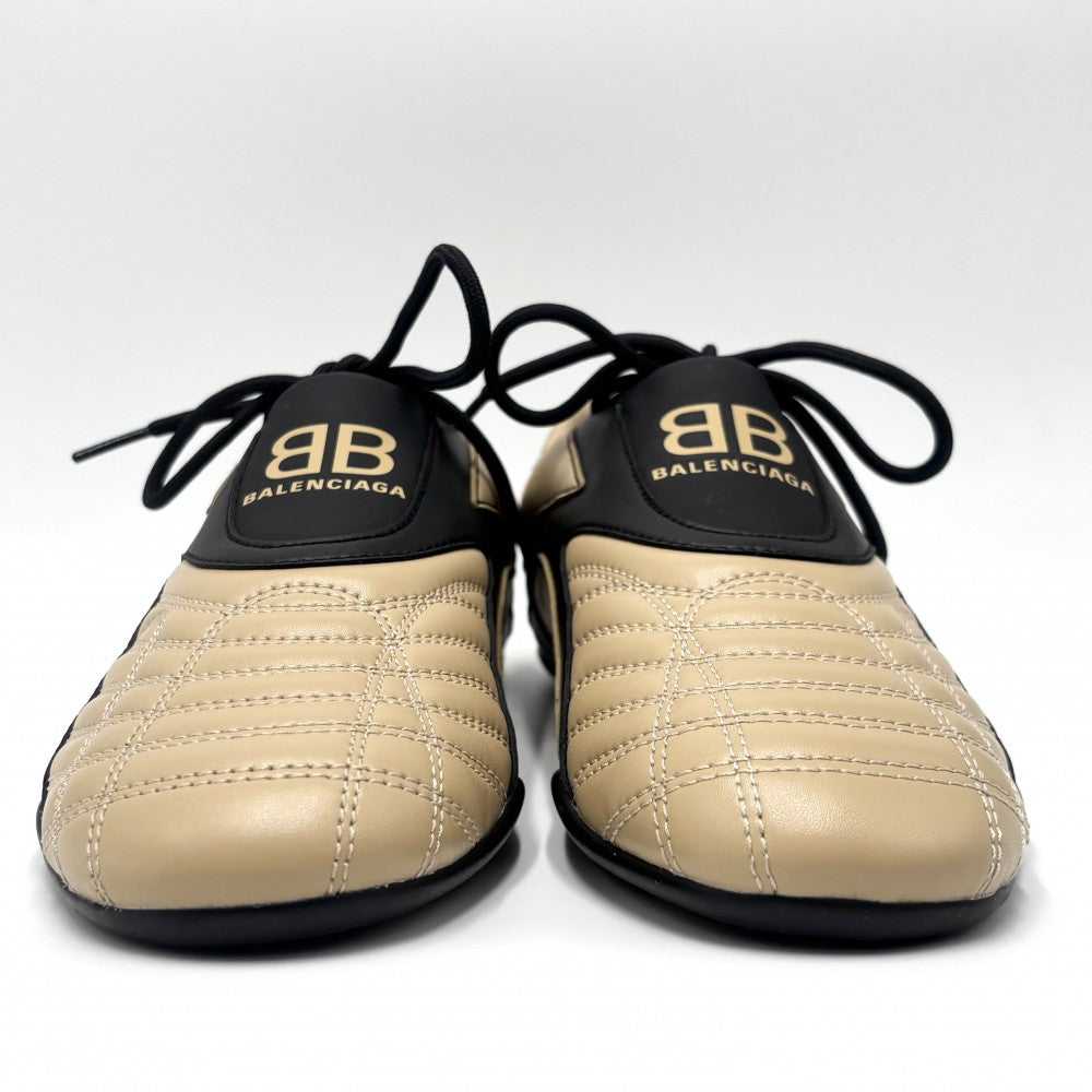 BALENCIAGA バレンシアガ スニーカー ZEN ファッションアイテム シューズ 靴 617539 レザー ベージュ ブラック 黒 レディース【中古品】