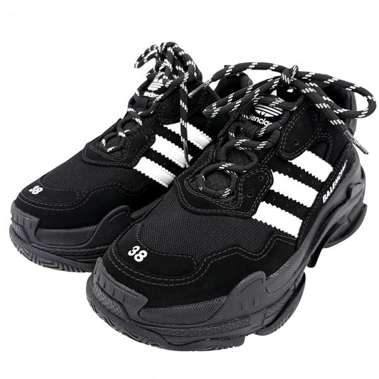 BALENCIAGA バレンシアガ スニーカー アディダスコラボ トリプルS ダッドスニーカー 厚底 adidas シューズ 靴 ファッションアイテム 38サイズ 約25cm 593994 ブラック 黒 メンズ【中古品】