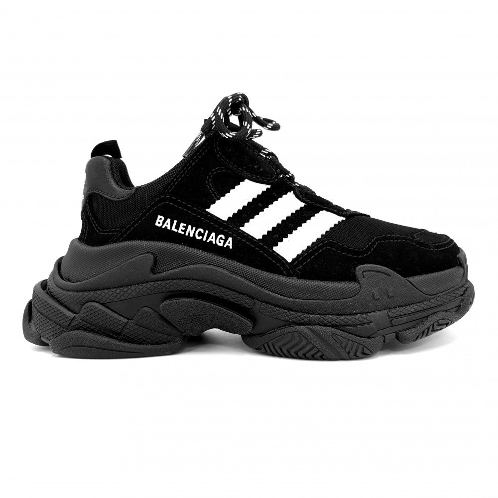 BALENCIAGA バレンシアガ スニーカー アディダスコラボ トリプルS ダッドスニーカー 厚底 adidas シューズ 靴 ファッションアイテム 38サイズ 約25cm 593994 ブラック 黒 メンズ【中古品】