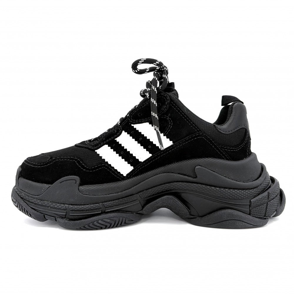 BALENCIAGA バレンシアガ スニーカー アディダスコラボ トリプルS ダッドスニーカー 厚底 adidas シューズ 靴 ファッションアイテム 38サイズ 約25cm 593994 ブラック 黒 メンズ【中古品】