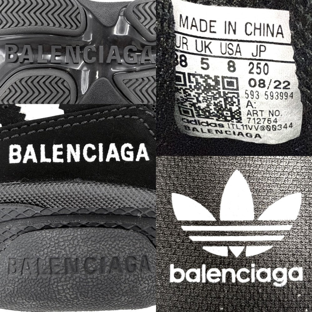 BALENCIAGA バレンシアガ スニーカー アディダスコラボ トリプルS ダッドスニーカー 厚底 adidas シューズ 靴 ファッションアイテム 38サイズ 約25cm 593994 ブラック 黒 メンズ【中古品】