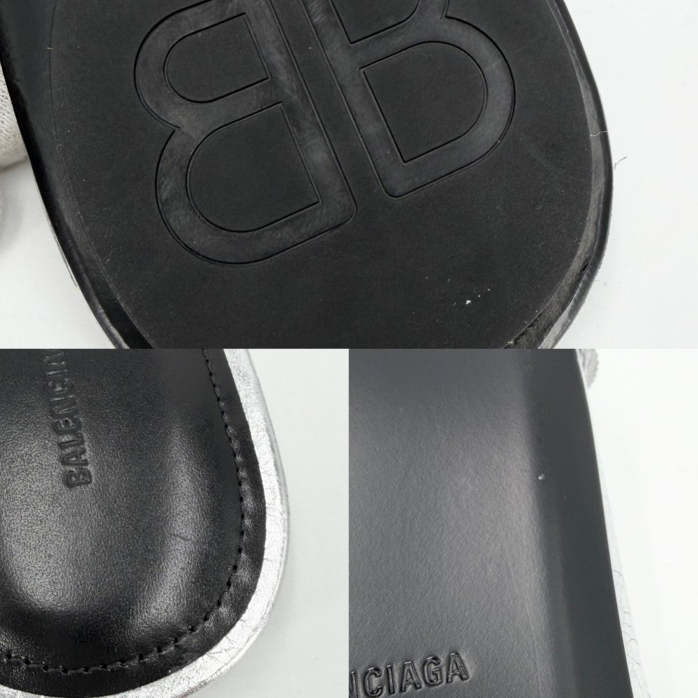 BALENCIAGA バレンシアガ サンダル ル・カゴール メタリック 靴 LECAGO フラット シューズ 39サイズ 約26cm 694342 シルバー レディース【中古品】