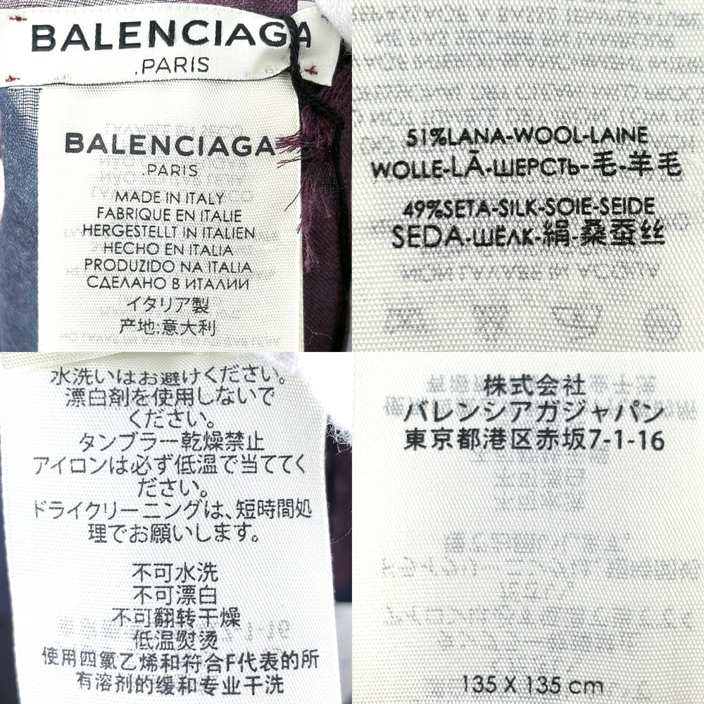 BALENCIAGA バレンシアガ スカーフ 花柄 大判 ファッションアイテム ウール シルク ボルドー系 マルチカラー レディース【中古品】