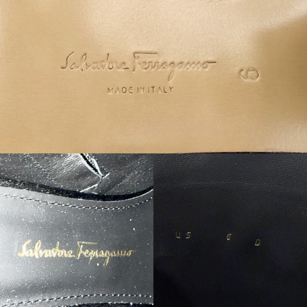 【秋物特集】 Salvatore Ferragamo サルヴァトーレフェラガモ ブーツ ガンチーニ Otello ショートブーツ アンクルブーツ ラウンドトゥ 靴 サイズ6 約23.5cm 秋 冬 カーフ ブラック 黒 ゴールド金具 レディース【中古品】