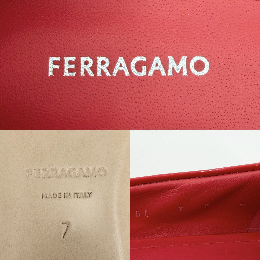 Salvatore Ferragamo サルヴァトーレフェラガモ パンプス フラットシューズ リボン シューズ 靴 7サイズ 約24cm パテントレザー レッド 赤 レディース【中古品】