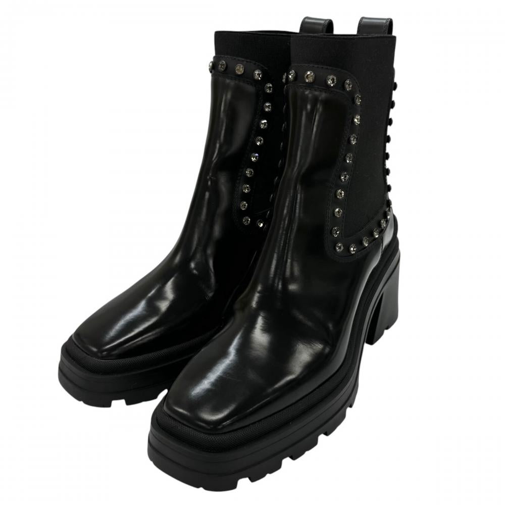 JIMMY CHOO ジミーチュウ ブーツ サイドゴア ヴェロニク ラインストーン ショートブーツ レザー ブラック 黒 シルバー金具 レディース 約1895g【中古品】