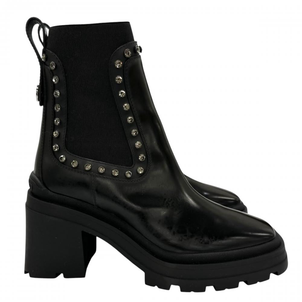 JIMMY CHOO ジミーチュウ ブーツ サイドゴア ヴェロニク ラインストーン ショートブーツ レザー ブラック 黒 シルバー金具 レディース 約1895g【中古品】