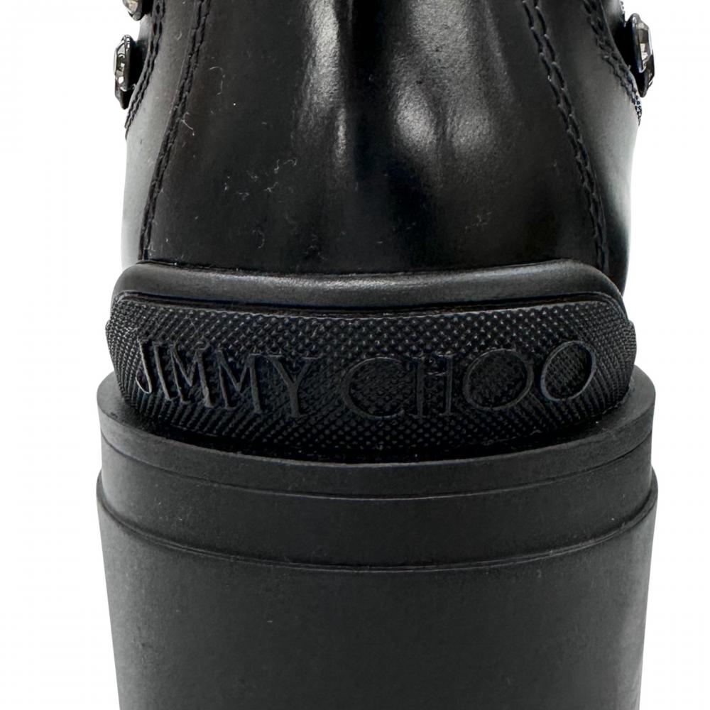 JIMMY CHOO ジミーチュウ ブーツ サイドゴア ヴェロニク ラインストーン ショートブーツ レザー ブラック 黒 シルバー金具 レディース 約1895g【中古品】
