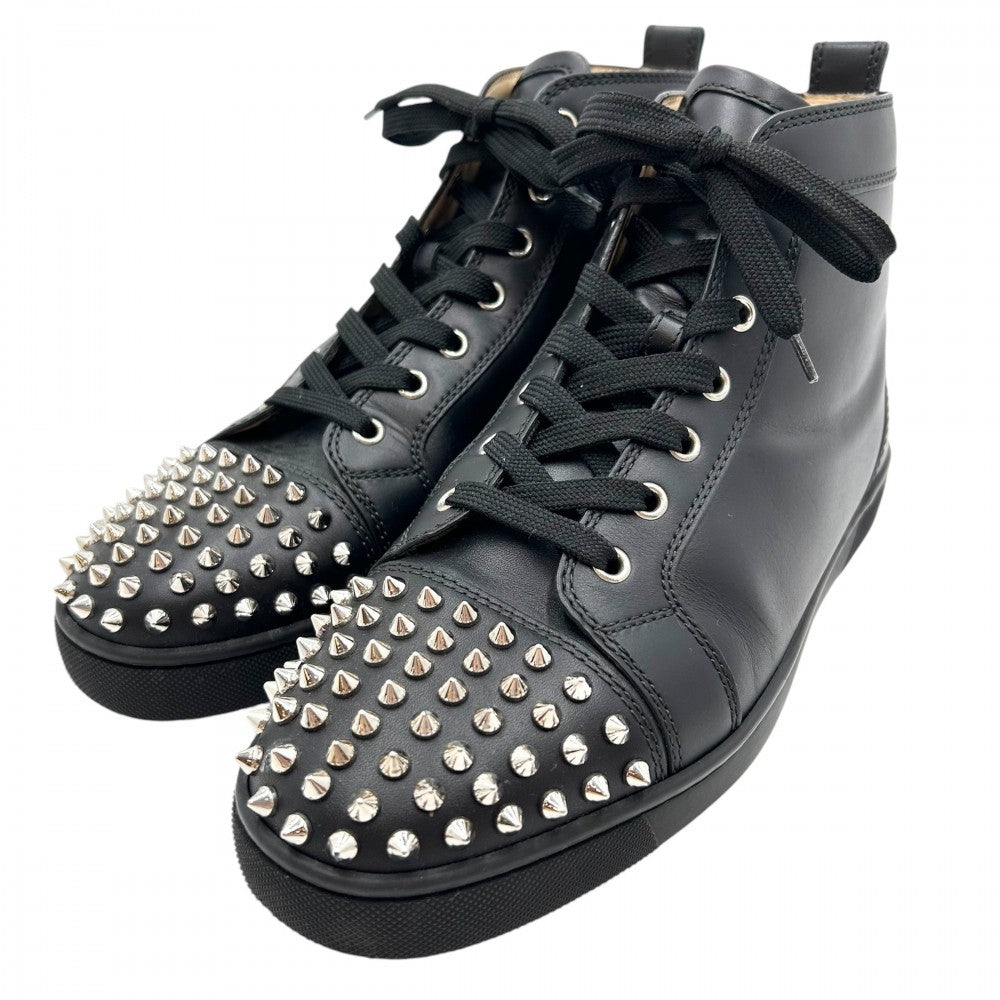 【開店SALE】 Christian Louboutin クリスチャンルブタン スニーカー ハイカット スパイクスタッズ 40.5サイズ 靴 シューズ ファッションアイテム 1151061 レザー ブラック 黒 シルバー金具 メンズ【中古品】