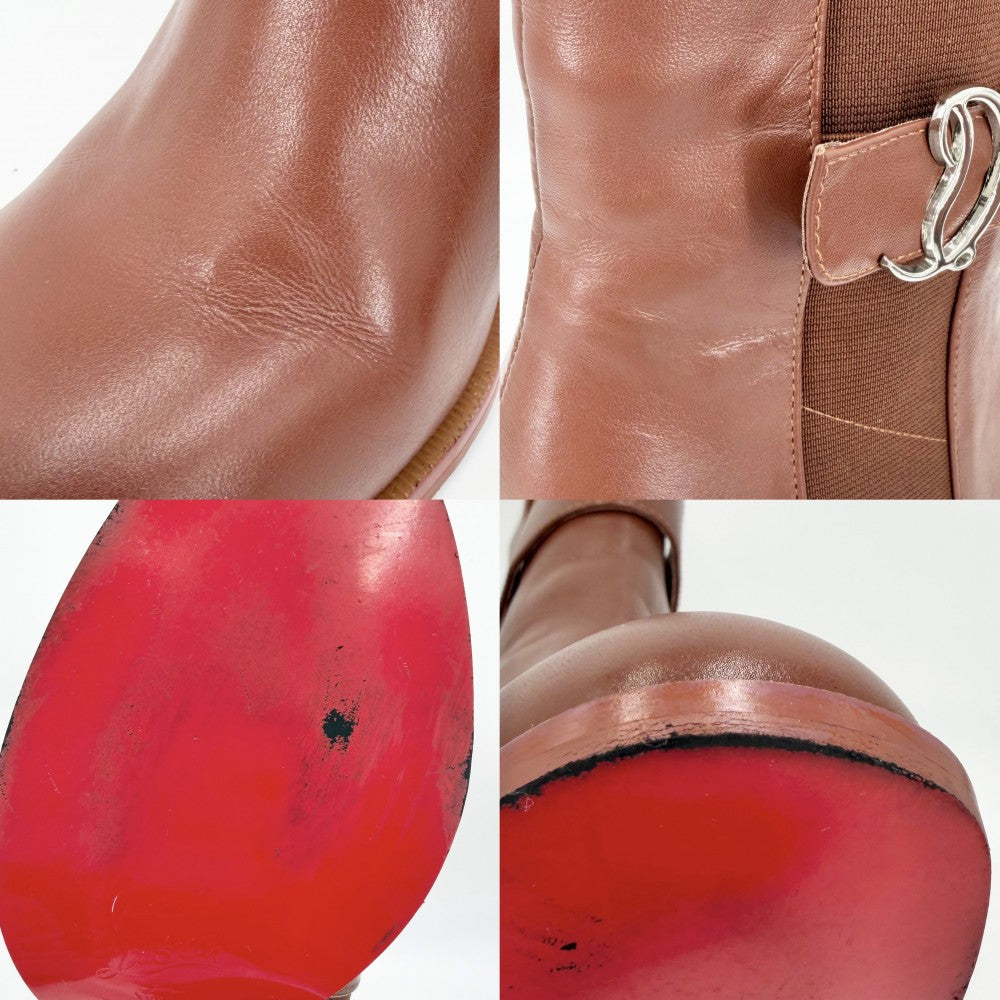Christian Louboutin クリスチャンルブタン ブーツ サイドゴア 靴 36サイズ 約23cm レザー ブラウン 茶 シルバー金具 レディース【中古品】