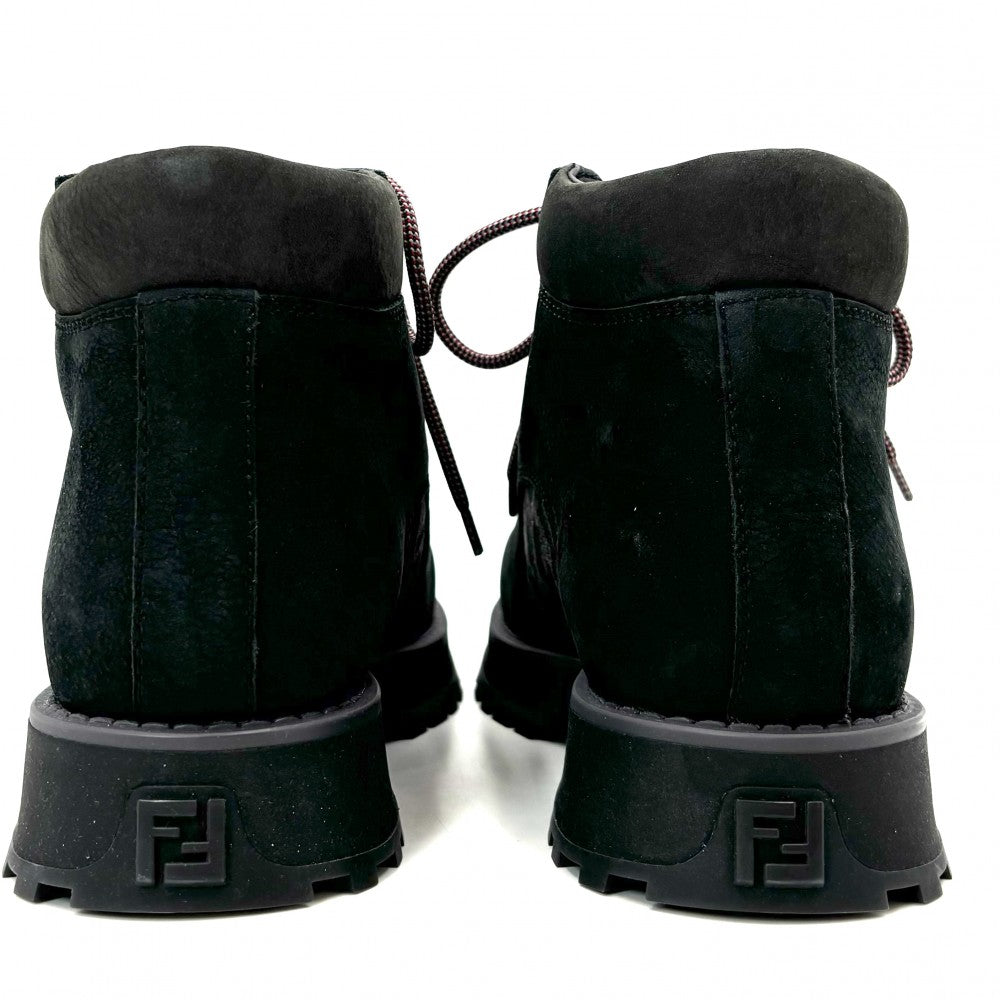 【開店SALE】 FENDI フェンディ ブーツ ズッカ アンクルブーツ シューズ 靴 ヌバック ブラック 黒 シルバー金具 レディース【中古品】