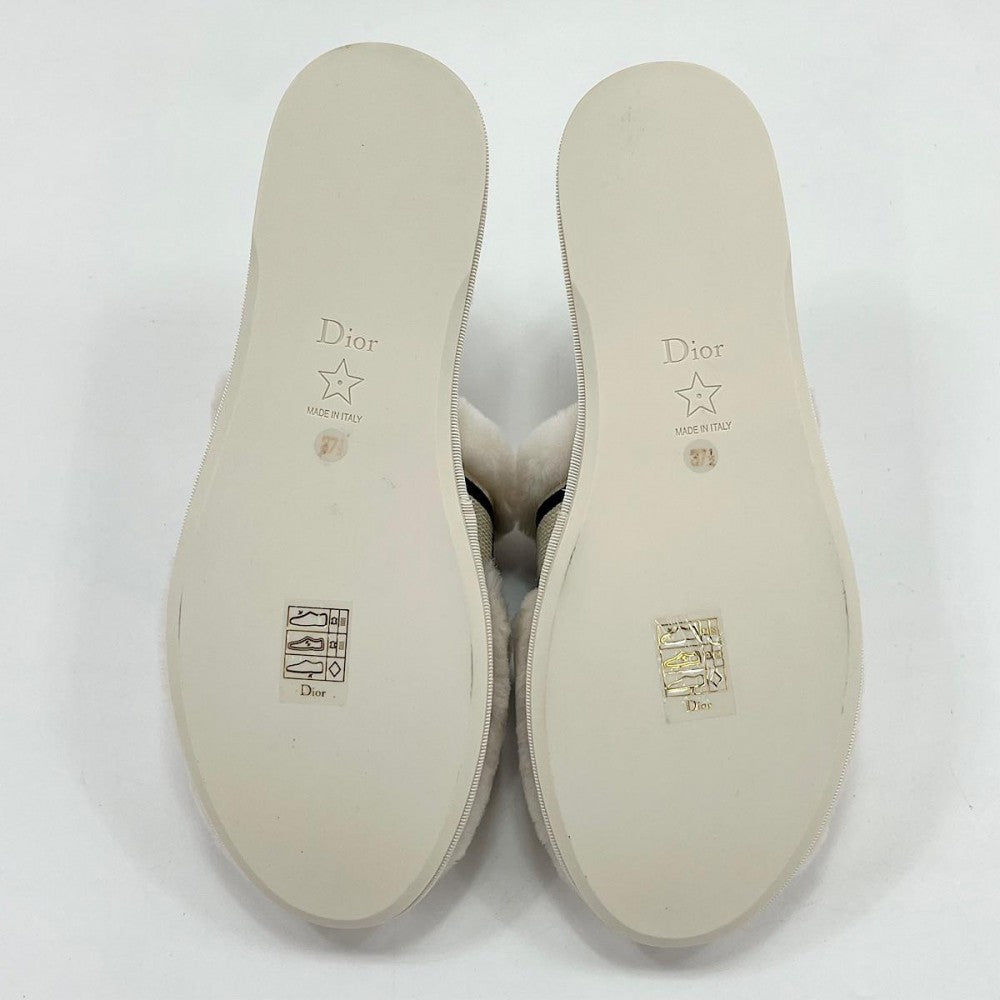 Christian Dior クリスチャンディオール サンダル ロゴライン ムートン スリッパ ボアミュール 冬 ホワイト 白 レディース【中古品】