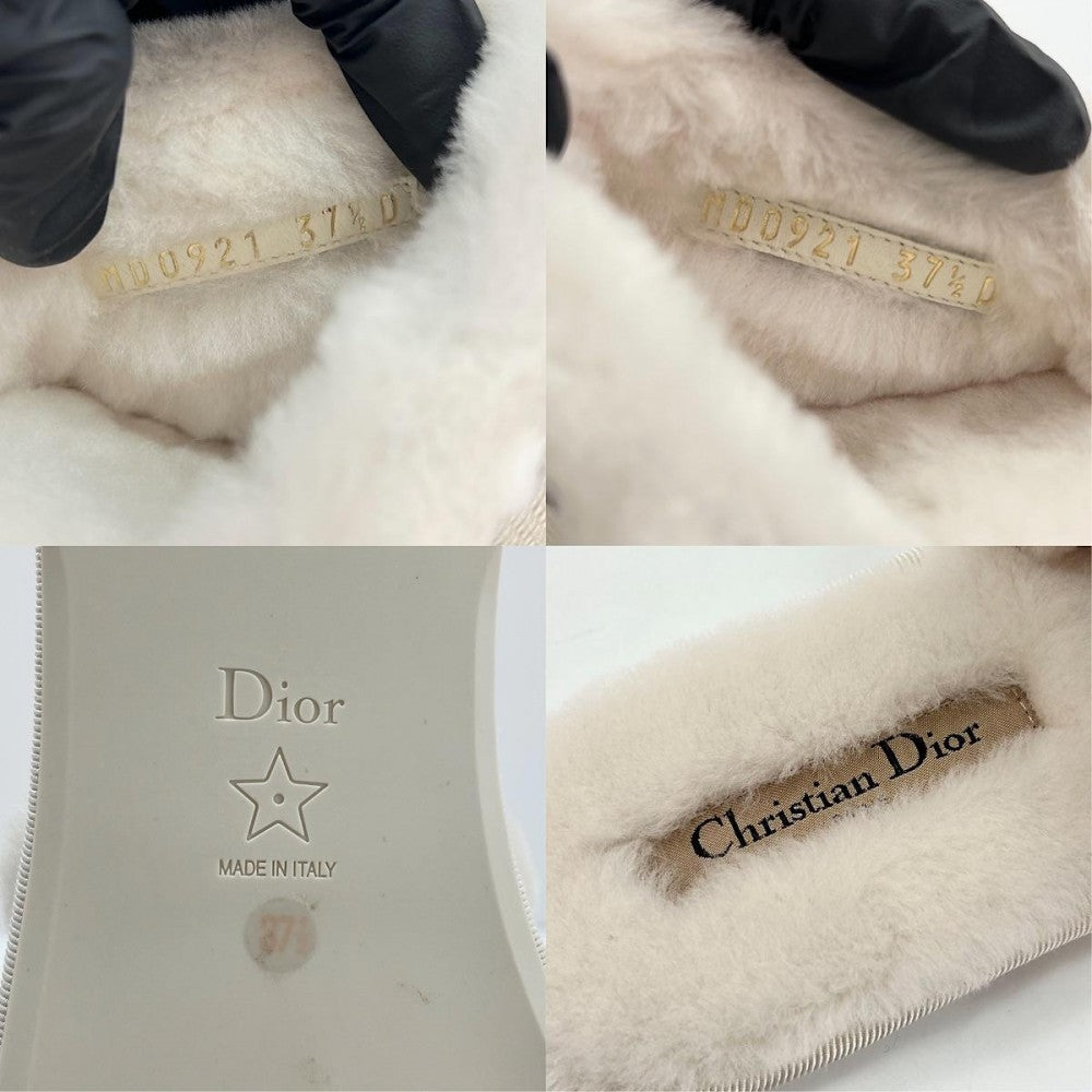 【開店SALE】 Christian Dior クリスチャンディオール サンダル ロゴライン ムートン スリッパ ボアミュール 冬 ホワイト 白 レディース【中古品】