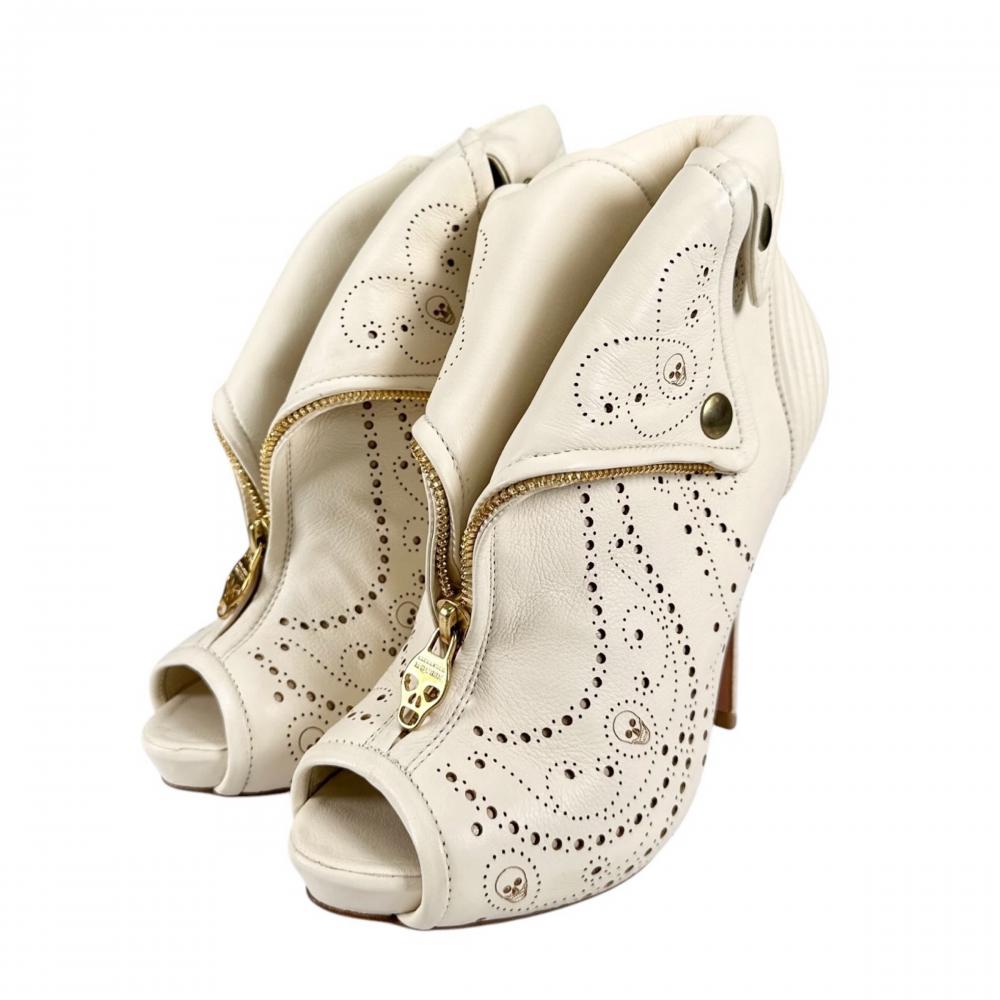 Alexander McQueen アレキサンダーマックイーン ブーツ フェイスフル オープントゥ サイズ36 約23cm ブーティー レザー ホワイト 白 レディース 約1245g【中古品】