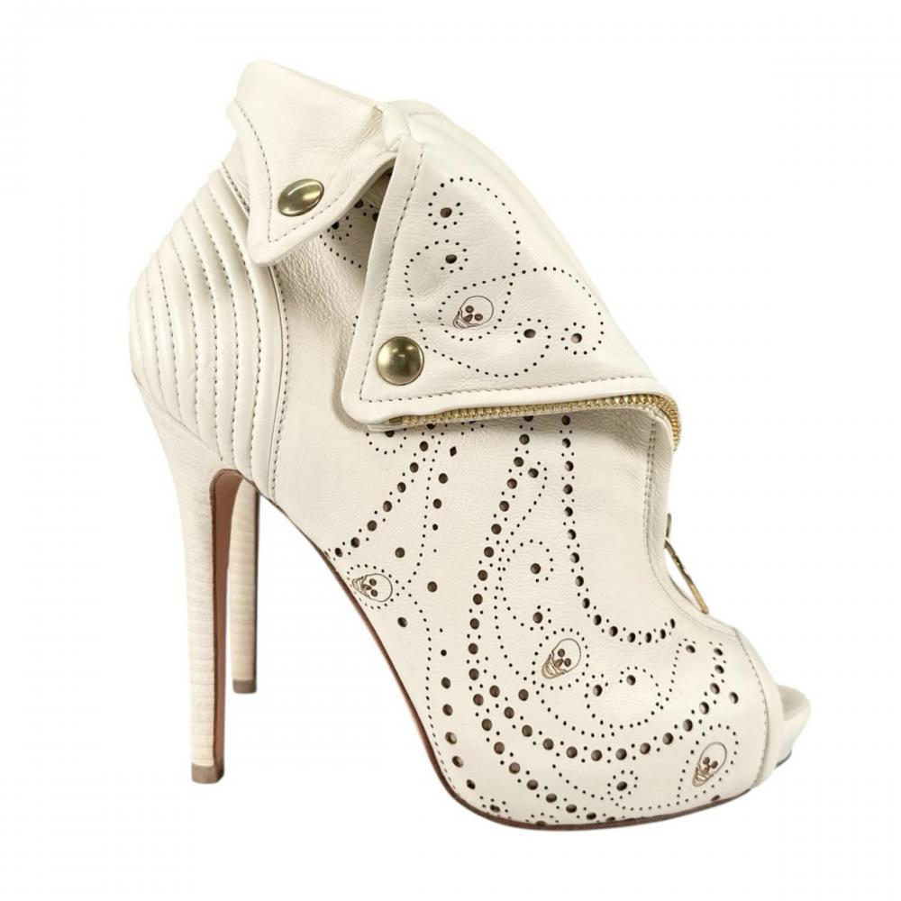 Alexander McQueen アレキサンダーマックイーン ブーツ フェイスフル オープントゥ サイズ36 約23cm ブーティー レザー ホワイト 白 レディース 約1245g【中古品】