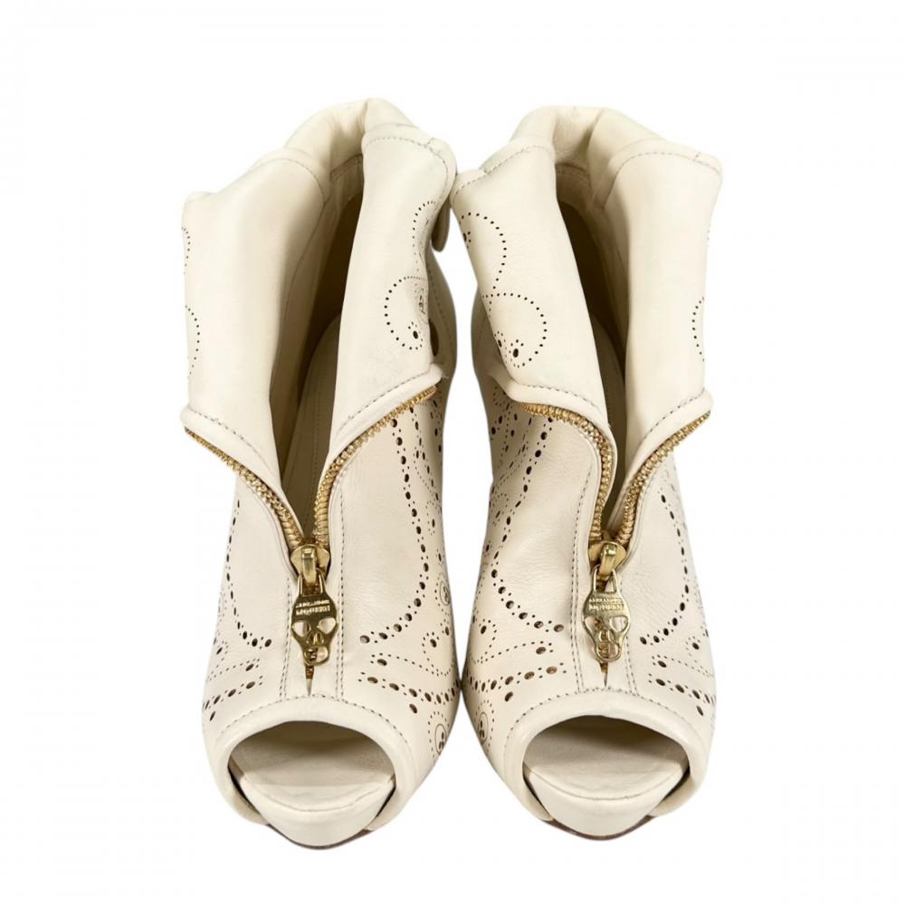 Alexander McQueen アレキサンダーマックイーン ブーツ フェイスフル オープントゥ サイズ36 約23cm ブーティー レザー ホワイト 白 レディース 約1245g【中古品】