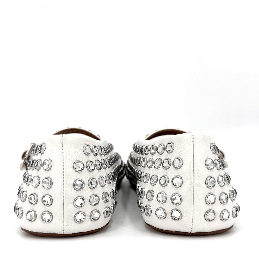 パンプス フラットシューズ ビジュー シューズ 靴 ALAIA アライア 37 1/2サイズ 約24.5cm レザー ラインストーン ホワイト 白 シルバー金具 レディース【中古品】