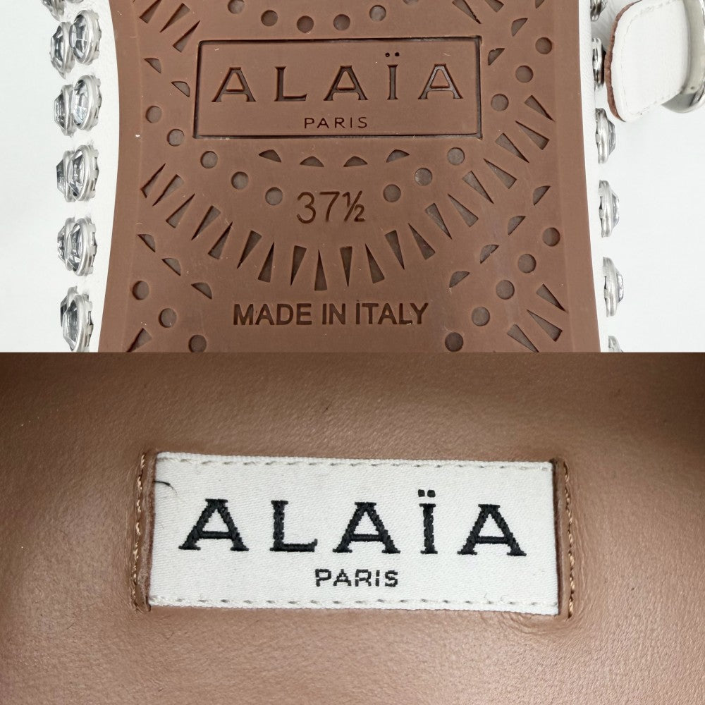 パンプス フラットシューズ ビジュー シューズ 靴 ALAIA アライア 37 1/2サイズ 約24.5cm レザー ラインストーン ホワイト 白 シルバー金具 レディース【中古品】