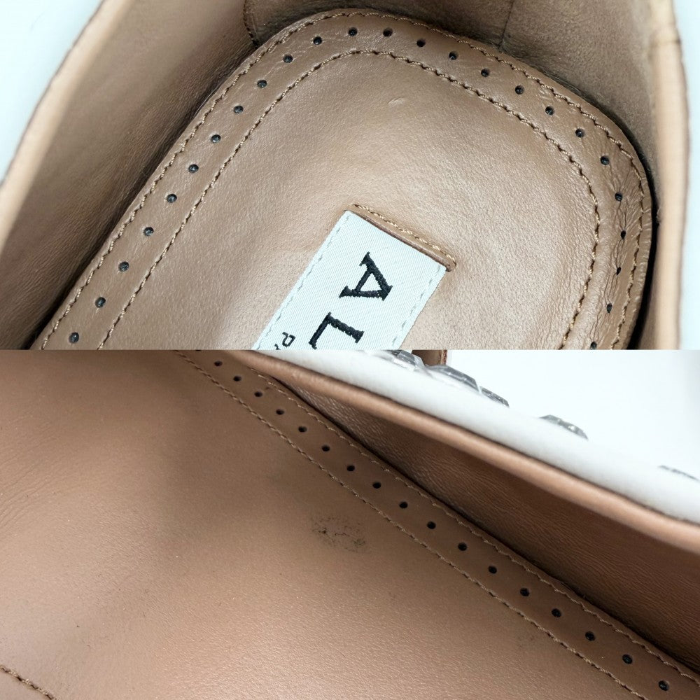 パンプス フラットシューズ ビジュー シューズ 靴 ALAIA アライア 37 1/2サイズ 約24.5cm レザー ラインストーン ホワイト 白 シルバー金具 レディース【中古品】