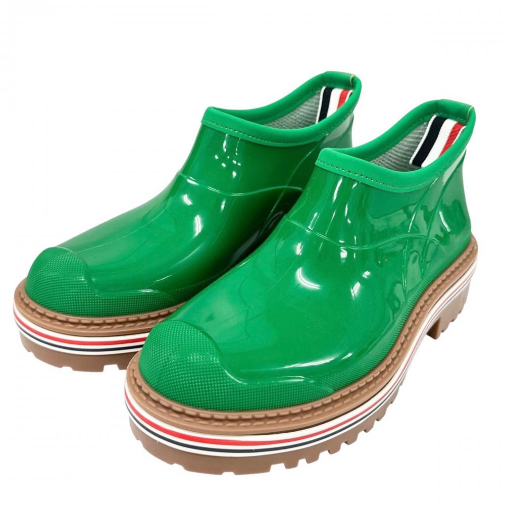 THOM BROWNE トムブラウン ブーツ トリコロール ガーデンブーツ ショートブーツ ラバー グリーン 緑 レディース 約2055g【中古品】