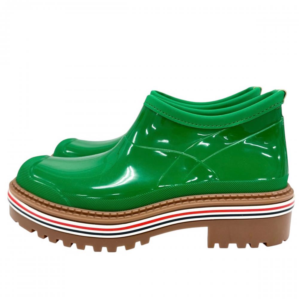 THOM BROWNE トムブラウン ブーツ トリコロール ガーデンブーツ ショートブーツ ラバー グリーン 緑 レディース 約2055g【中古品】