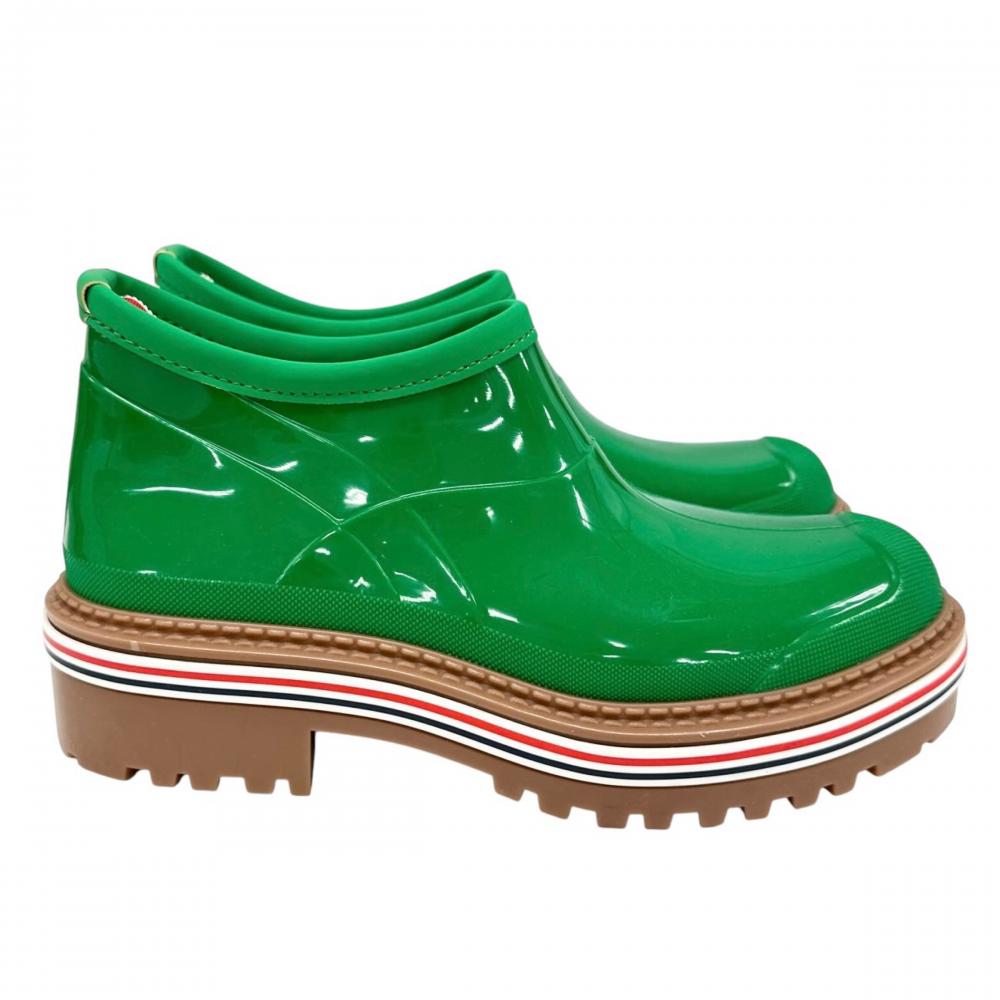 THOM BROWNE トムブラウン ブーツ トリコロール ガーデンブーツ ショートブーツ ラバー グリーン 緑 レディース 約2055g【中古品】