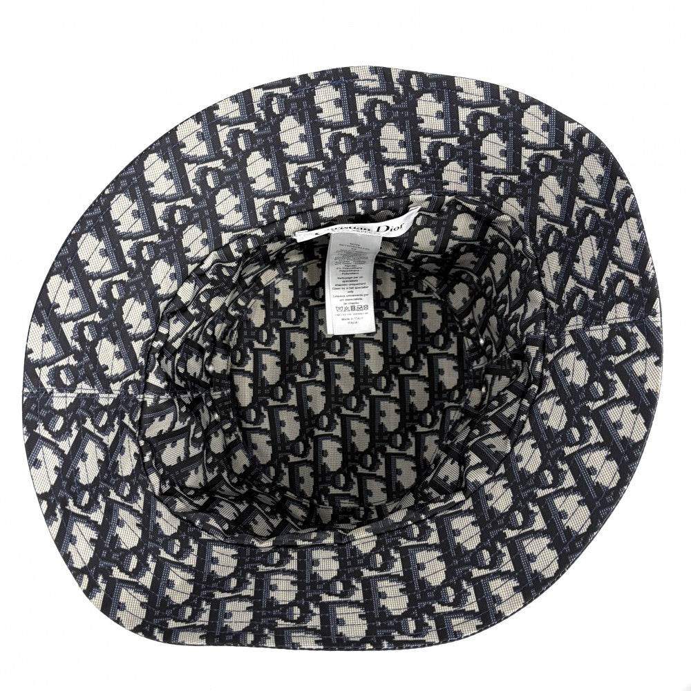 【開店SALE】 Dior ディオール 帽子 Teddy-D リバーシブル ボブハット バケットハット トロッター オブリーク 58サイズ 95TDD923A130 ポリエステル コットン ポリウレタン ネイビー 紺 レディース【中古品】