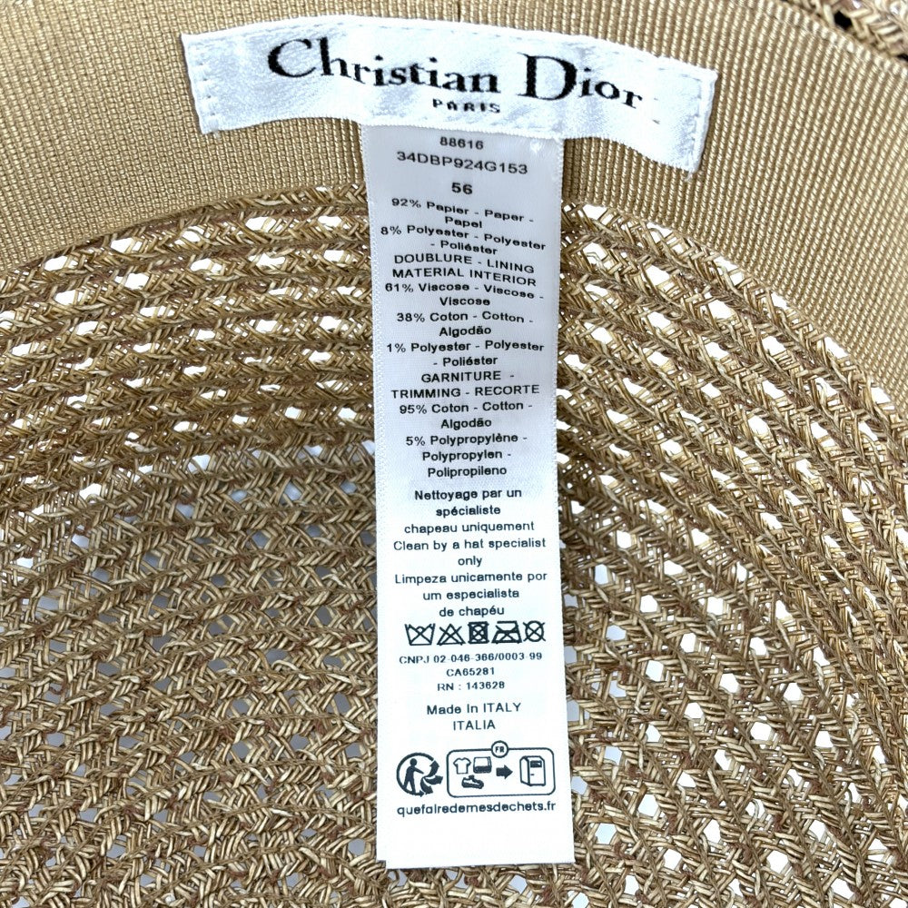 Christian Dior クリスチャンディオール ハット ストローハット 麦わら帽子 ファッションアイテム アパレル 56サイズ 34DBP924G153 春 夏 植物繊維 ポリエステル ベージュ レディース【中古品】