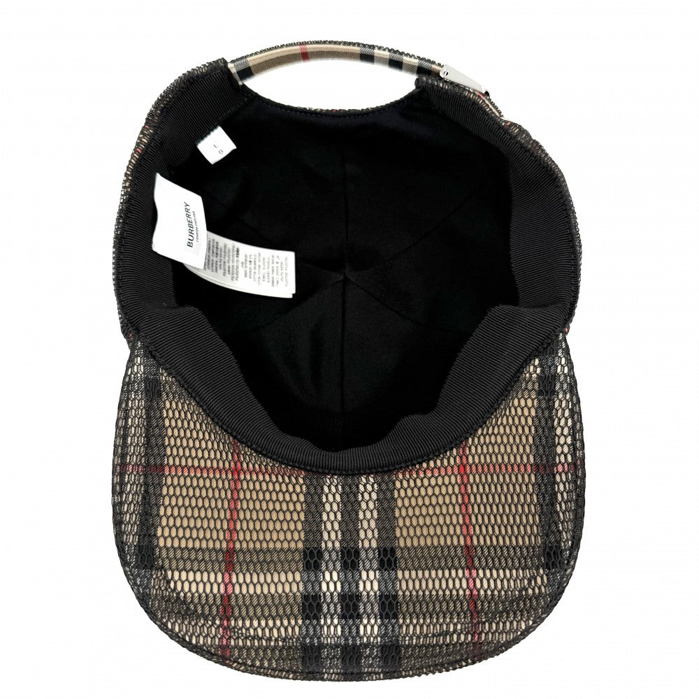 BURBERRY バーバリー キャップ ノバチェック メッシュ 帽子 ファッションアイテム アパレル Lサイズ 8065590 ポリエステル ブラック 黒 ベージュ シルバー金具 メンズ【中古品】