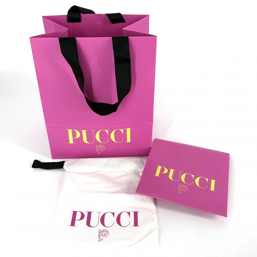 Emilio Pucci エミリオ・プッチ ヘアアクセサリー プリント ヘアタイ シュシュ ファッションアイテム ジッパー付き アラミド ポリウレタン 5HGL15 ピンク オレンジ金具 レディース【中古品】
